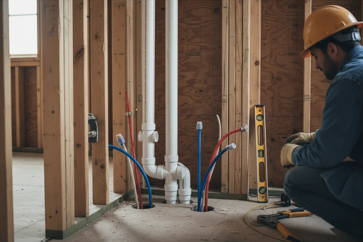 Drain and supply rough-in during Sump Pump Repair in Livingston